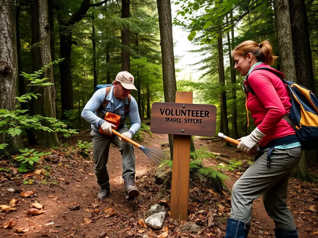 A group of volunteers working together to maintain and improve a section of the equestrian trail, highlighting ACPEA's dedication to environmental conservation.