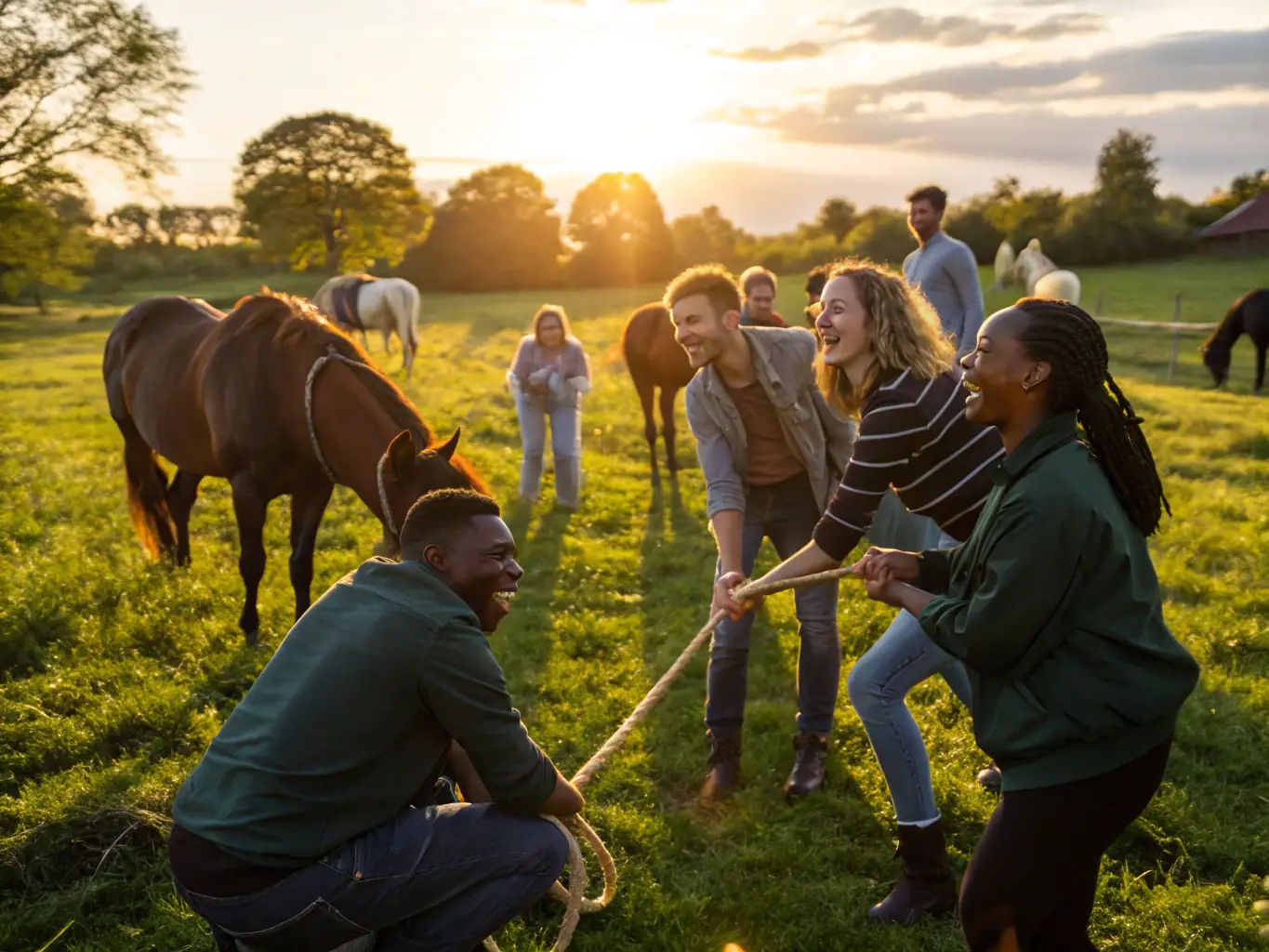 A diverse group of people participating in a horsemanship workshop, demonstrating ACPEA's commitment to inclusive community activities and skill development.